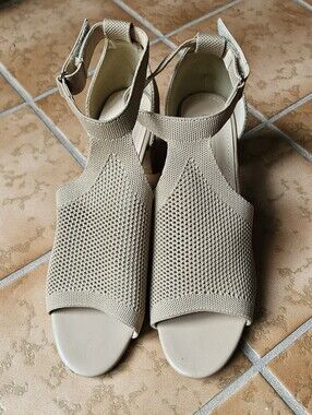 Newbella Elegant Tan Knit Chunky Heel Sandals